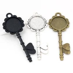 5pcs 20mm Inner Size Black and Antique Silver Plated and Bronze Key Style Cabochon Base Setting Charms Pendant