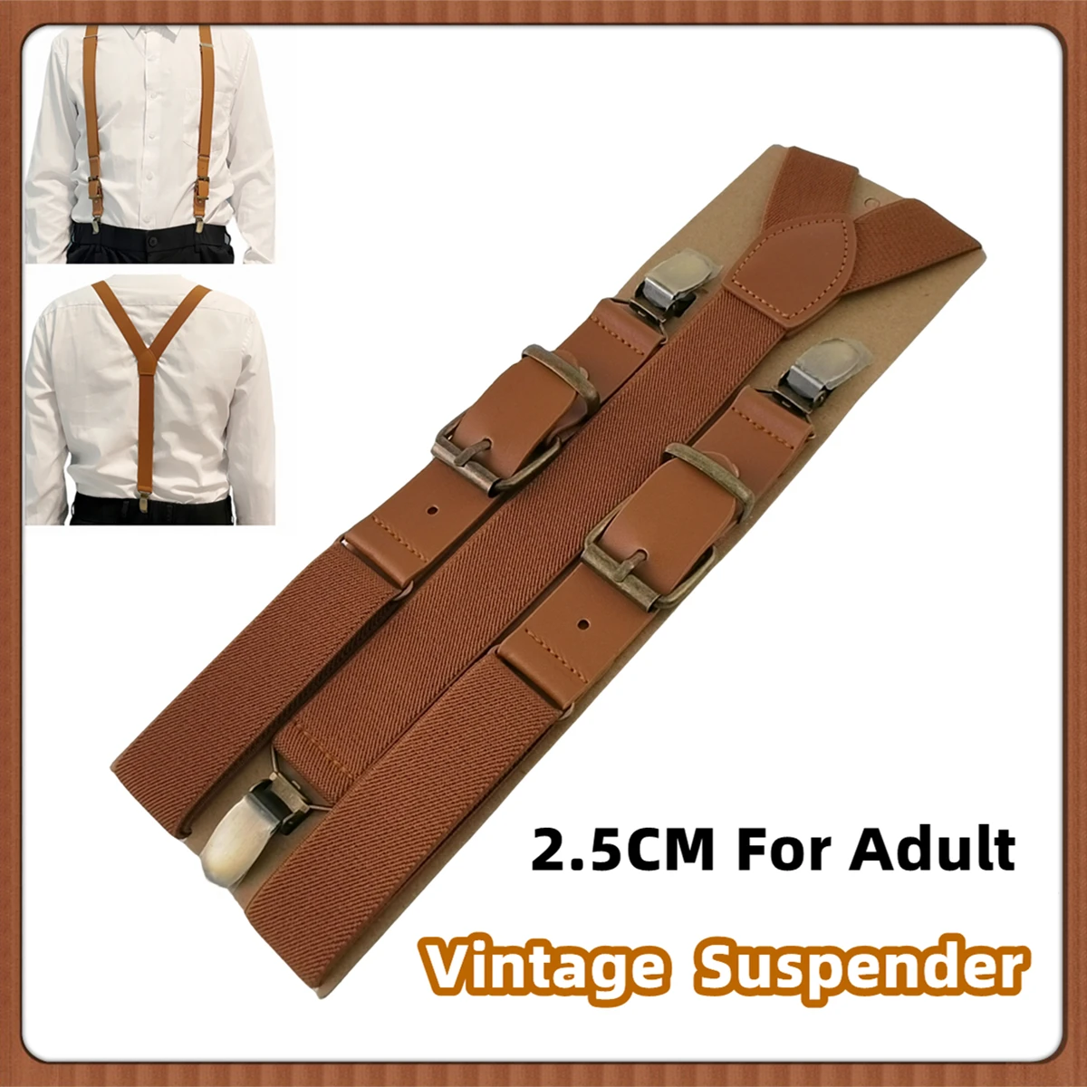 Vintage Style Suspenders British Style 2.5CM Adult Strap Fashion Unisex 3 Clips Leather Suspenders Drawing Process Clips B0812