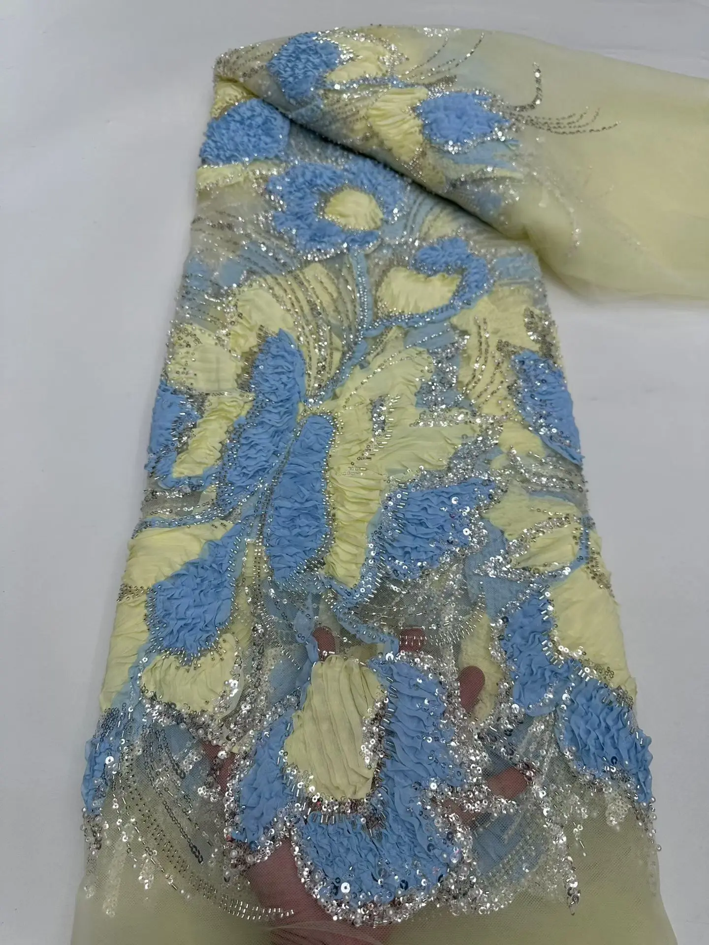 Французская кружевная ткань 2026, высокое качество, африканский бисер, вышитый нигерийский тюль с блестками, кружево 5 ярдов для шитья вечерних платьев