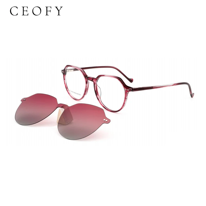 Ceofy Acetate Men Women Fashion Red Glasses Frame Retro Polarized Sun Clip Magnet Optical Sunglasses Prescription Eyeglasses
