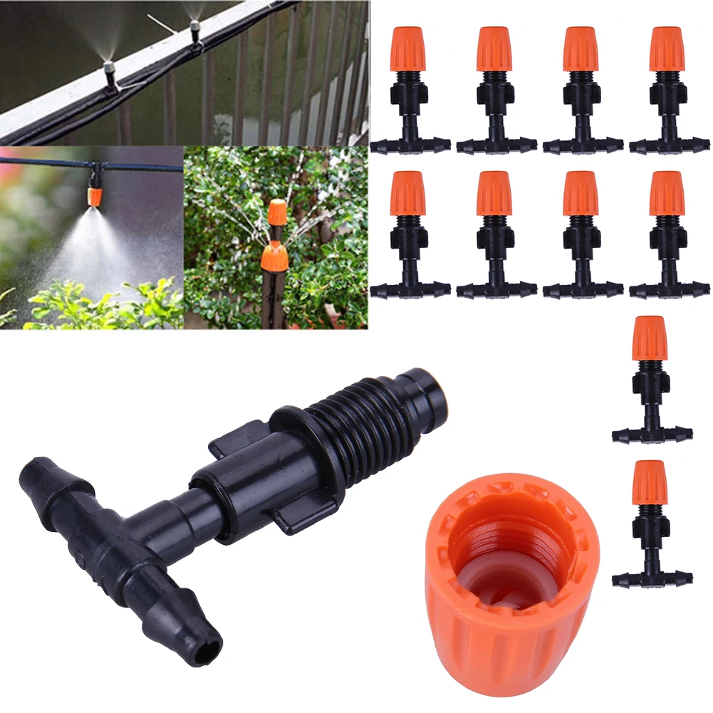 

10Pcs Atomization Nozzles with Tee Connector Mist Sprinkler Drip Irrigation Misting Nozzles for Garden Greenhouse