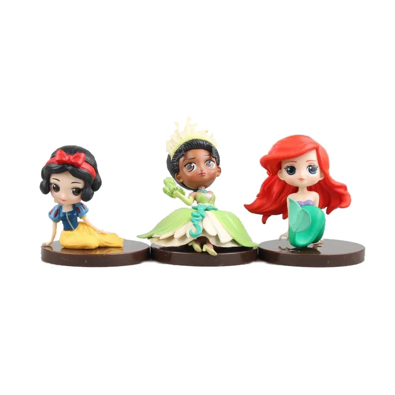 Disney high quality 8Pcs/Set Kawaii Q Snow White Princess Action Figure Ariel Belle Rapunzel Mermaid Toys Models Girls gift