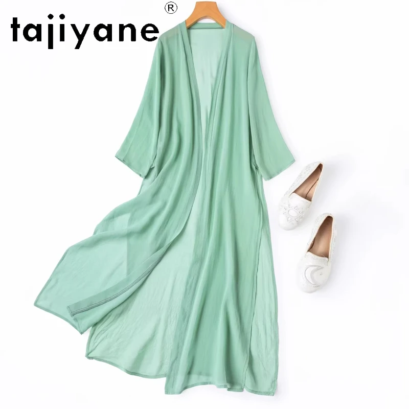 

TAJIYANE 100% натуральный шелковый кардиган из тутового шелкопряда, элегантная зеленая длинная рубашка, пальто из натурального шелка, весенние топы, женская одежда 2026, рубашка