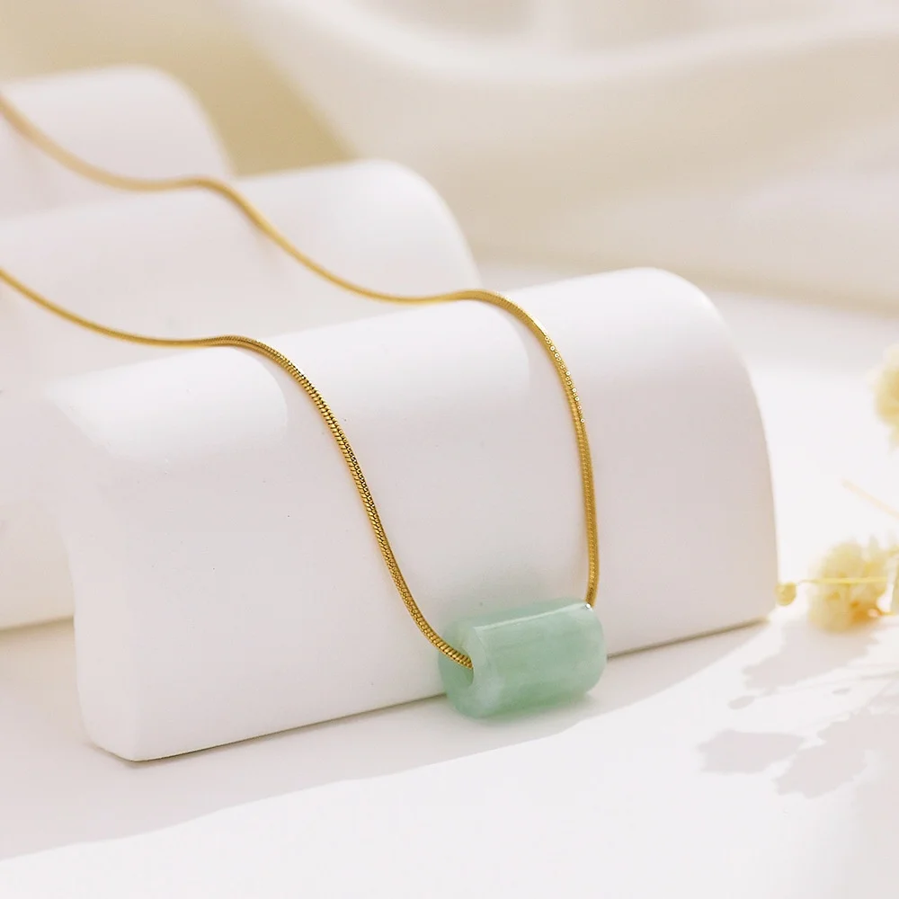 Ins Trendy Stainless Steel Natural Green Aventurine Necklace Anti-rust Titanium Agate Bead Charm Pendant Non-fading Wome Jewelry