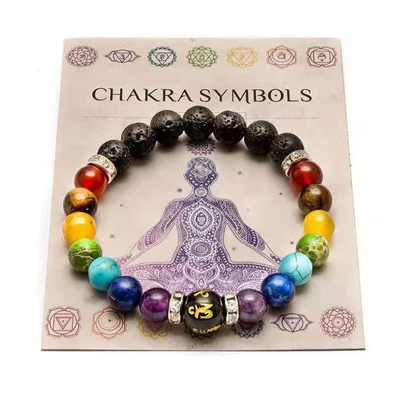 Fashionable Colorful Women's Bracelet Natural Volcanic Stone Elastic Beaded Bracelet Men's and Women's Meditation Yoga Bracelet