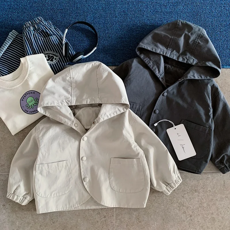 Boys' Autumn Coat 2026 New Hooded Jacket Foreign Style Children's Tooling Jacket