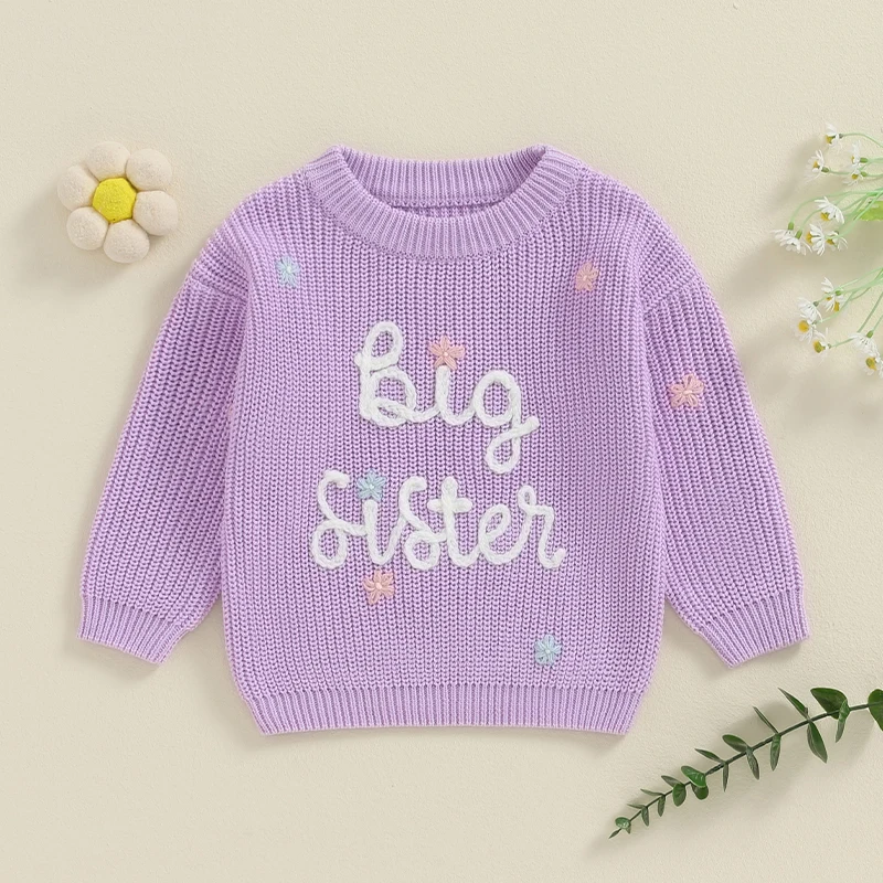 Toddler Baby Girl Boy Knitted Sweater Big Sister Pullover Sweatshirt Chunky Sweaters Sister Matching Outfit