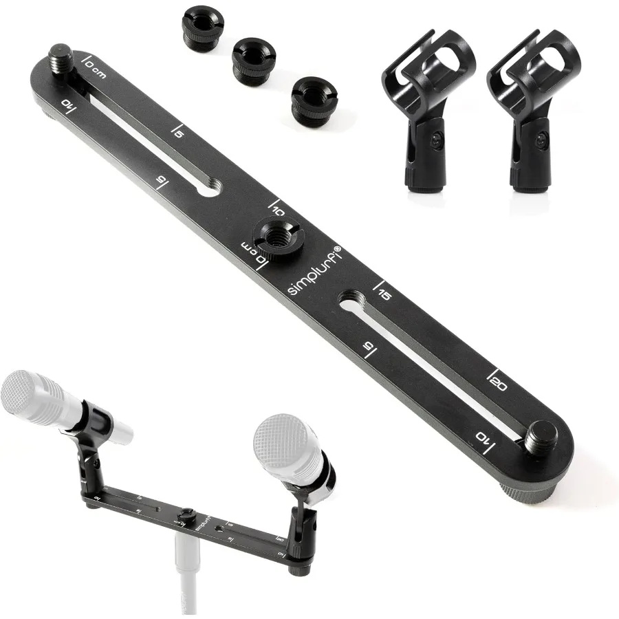 

Stereo Array Spacing Microphone Mount with Ruled Markings Holds 2 Mics XY and ORTF Mic TBar Bracket Fits 3 8 and 5 8 Mic Stands