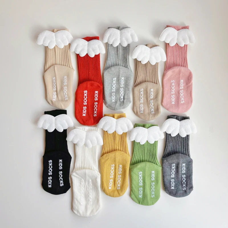 Baby Boys Girls Angel Wing Socks Cotton Short Floor Socks Kids Cute Candy Color Non-Slip Toddler Newborn Socks For 0-3Years