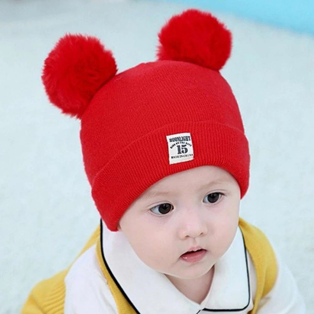 Baby Wool Hat Children's Thick Hats Warm Earmuff Winter Warm Knit Caps Infant Toddler Cap Kids Pom Pom Hat