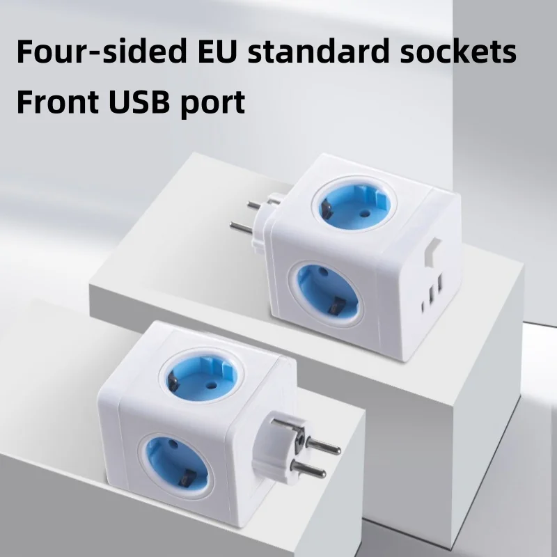 Travel Socket Cube Conversion Socket Wall Mounted Outlet European Standard Usb Socket 1 To 4 Converter Fast Charging Protable