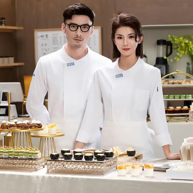 Men's Catering Long Sleeve Breathable Chef Uniform Work Uniform Embroidery Name Print Logo Restaurant Jacket Kitchen Clothes