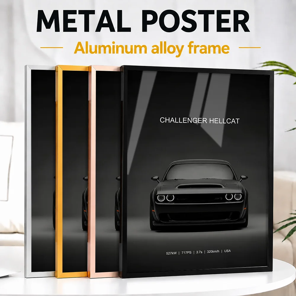 American Challenger Hellcat Car Framed Aluminum Metal Poster Personalized Studio Graphic Wall Art For Home Office Or Hobby Room