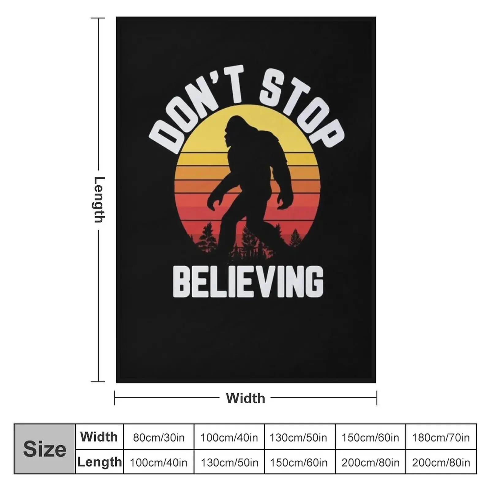 Funny Bigfoot Retro Sunset Don't Stop BELIEVING Throw Blanket couch cozy soft plush fuzzy picnic outdoor blanket