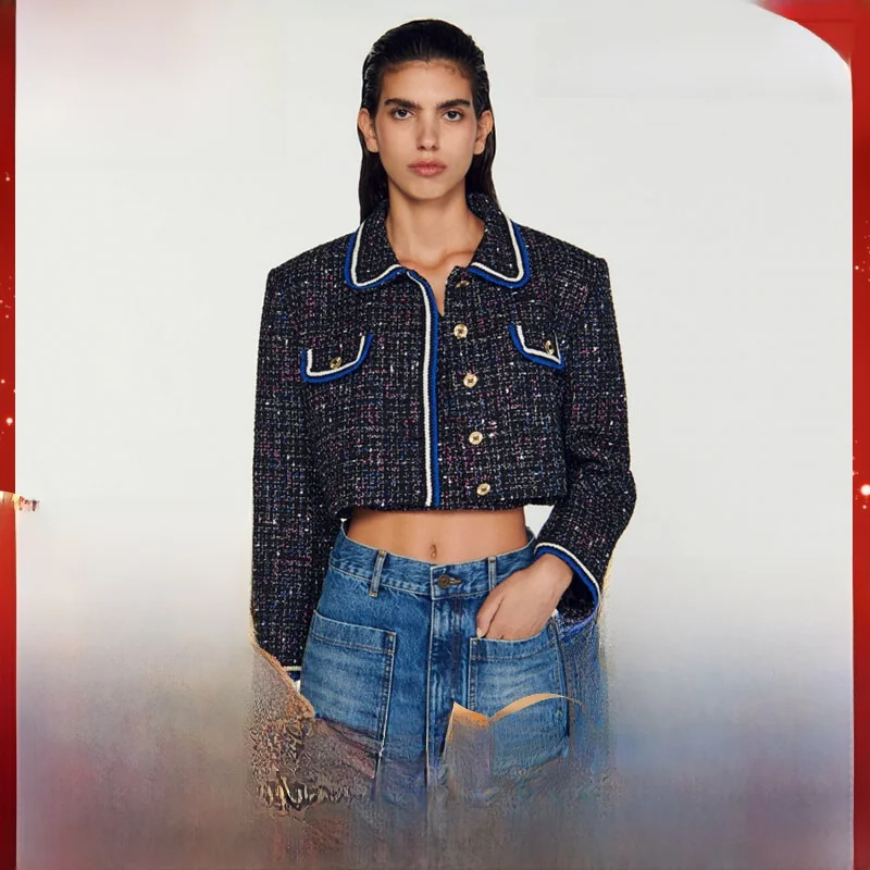 

Жакет MaSandeS из твидовой ткани с воротником-стойкой, осенняя коллекция 2023, модный и элегантный