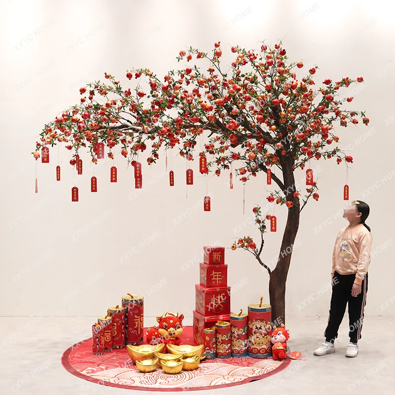 Simulation pomegranate tree large fruit fake decoration tree floor ornament New Year holiday wishing tree landscaping