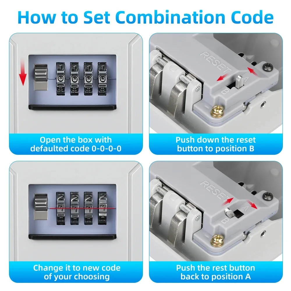 Alloy Padlock Key Box 4 Digits Password Anti-Theft Key Storage Box Cat Eye Mounted Wall Mounted Outdoor Key Safe Lock Box
