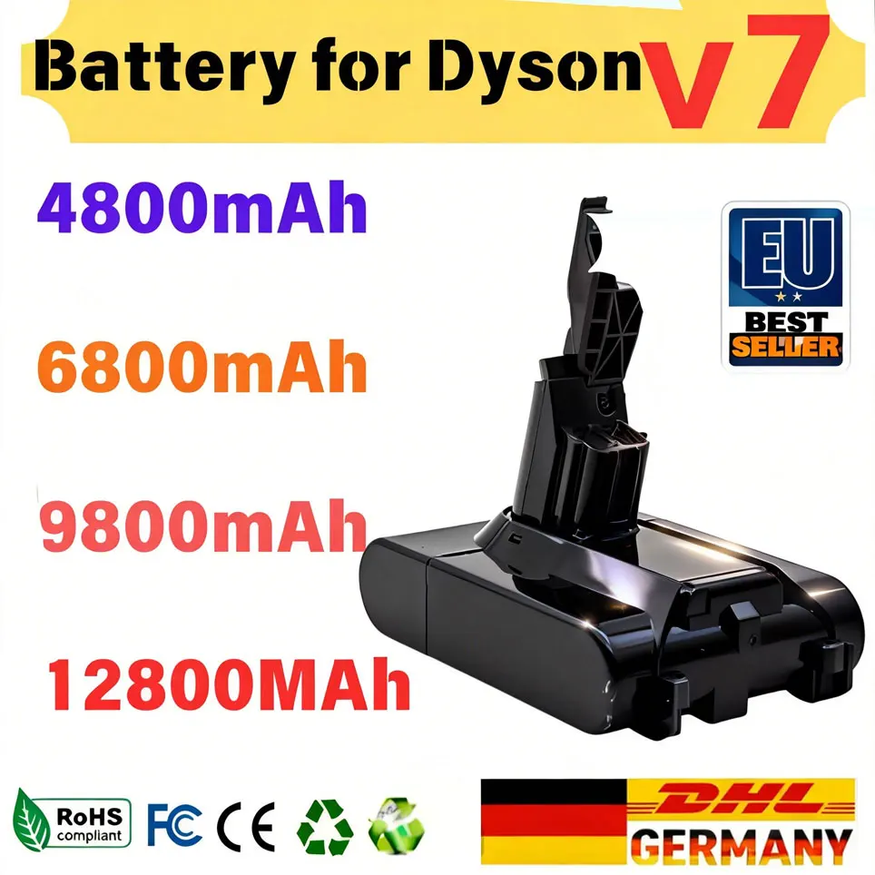 Batterie Li-lon pour aspirateur Dyson V7, 21.6V, 12800mAh, batterie rechargeable, remplacement pour aspirateur Animal Pro