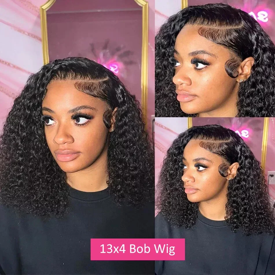 Bob Wig Human Hair 13x4 Transparent Lace Front Bob Wigs Super Double Drawn For Black Women Deep Wave Curly 100% Human Hair Wigs Pre Plucked Water Wave Bob Wigs