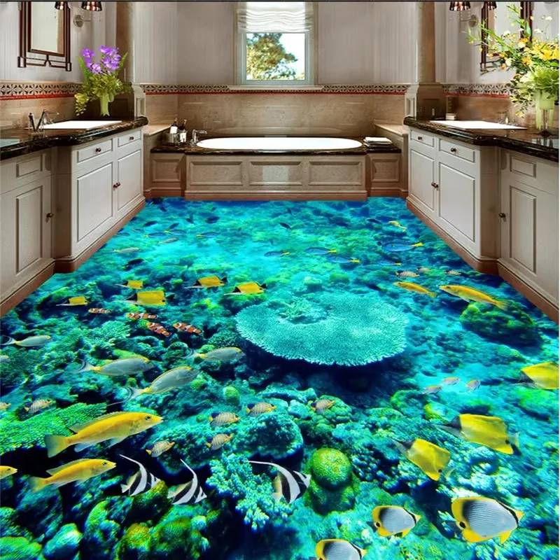 Custom floor 3d mural three-dimensional dazzling underwater world dolphin fresco living room bathroom floor decorative painting