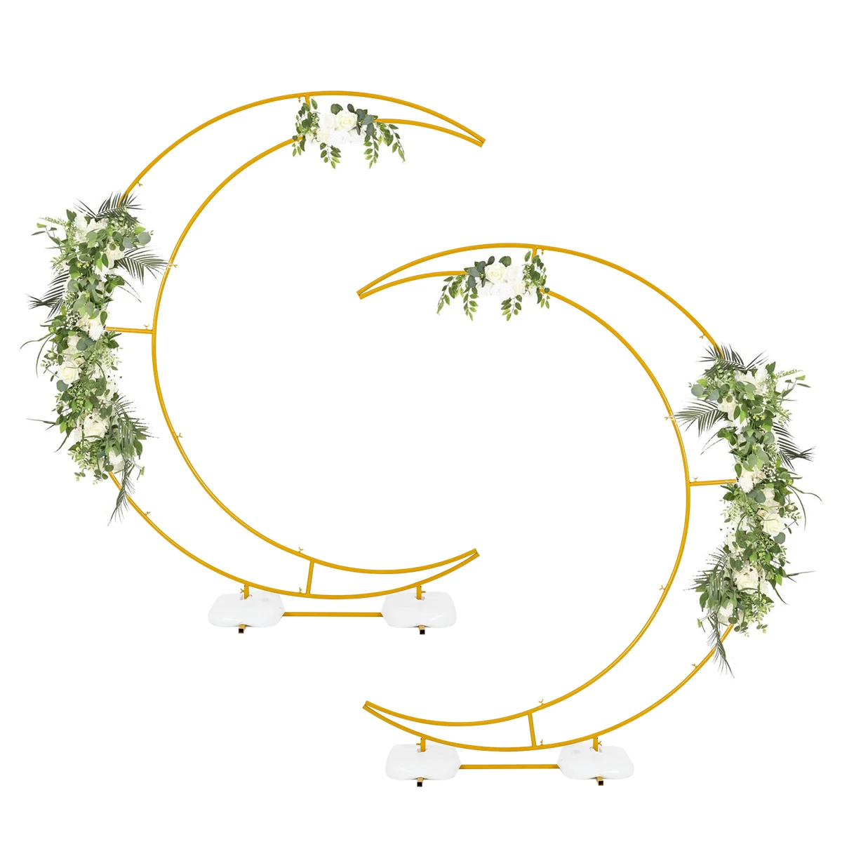 

Gold Moon Arch Wedding Backdrop Stand, Curved Metal Arch Frame for Ceremony Birthday Party Decoration, Rectangular Base Outdoor Indoor (6.9ft)