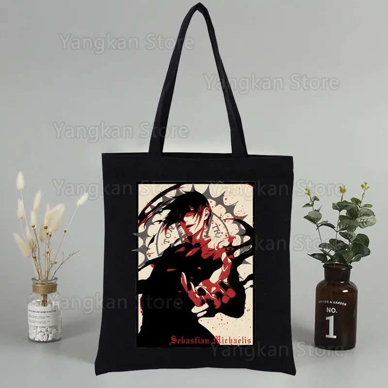 

Black Butler Ladies Handbags Cloth Canvas Tote Bag Black Shopping Travel Eco Reusable Shoulder Shopper Bags bolsas de tela