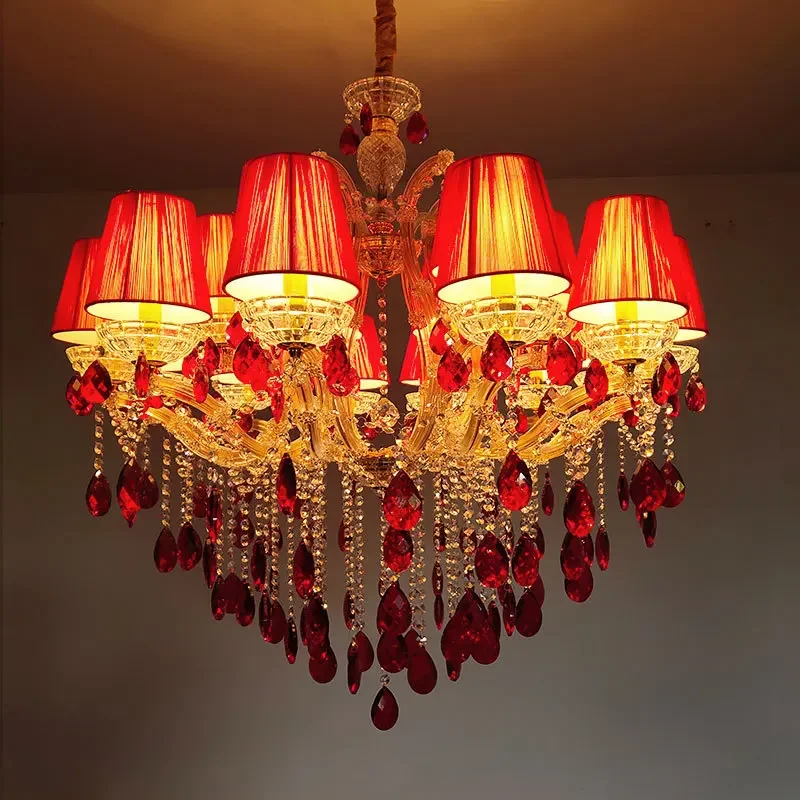 Crystal European Style Living Room Lamp Dining Room Chandelier Bedroom Wedding Room Festive Auditorium Red Chandelier KTV Lamp