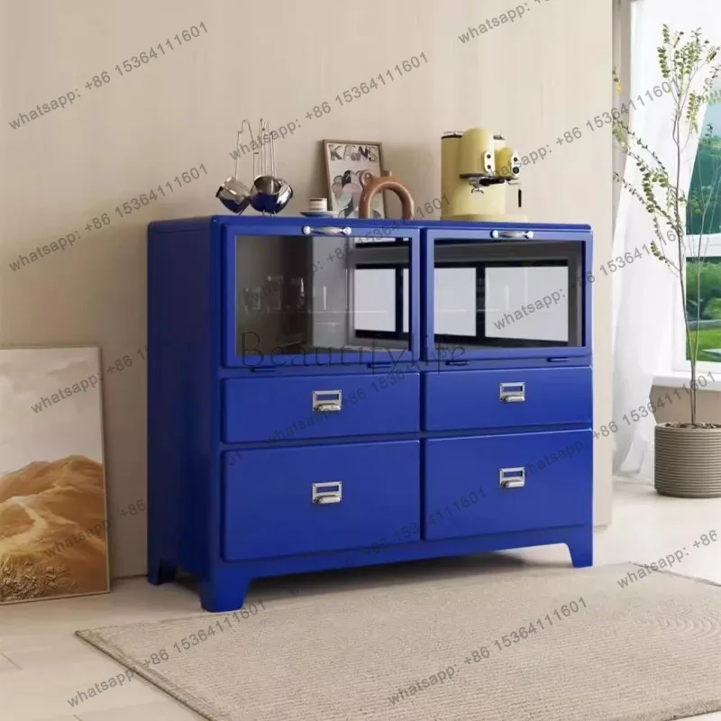 Wrought iron four-bucket drawer cabinet, metal storage, retro dining side wine cabinet, industrial windshield cabinet