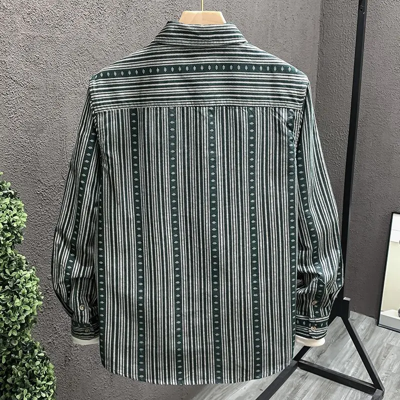 Fashionable Striped Printed Shirts for Men's Spring Autumn Summer Tops Trendy Literary Casual Versatile Handsome Shirts JJ446
