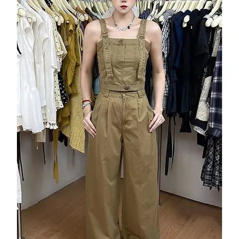 

Retro Workwear Temperament Set, Women's Summer Camisole, Vintage Vest, Paired With Straight Leg Wide Leg Pants Two-Piece Set
