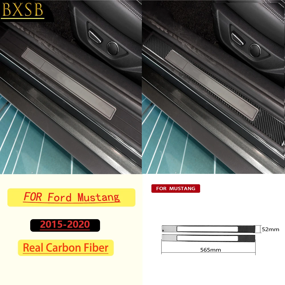 For Ford Mustang 2015-2020Car Door Welcome Sill Panel Frame Trim Real Soft Carbon Fiber Interior Accessories Decoration Sticker