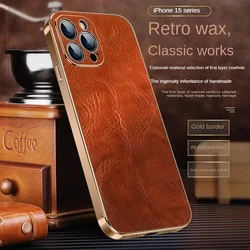 Luxury Genuine Leather for iPhone 16 Pro Max Case Retro Lens Precision Small Hole New Protection Shell for iPhone 15 Pro Case