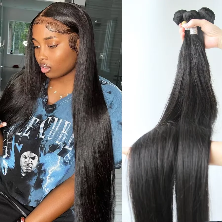 

Natural Color Bundles 38 40 Inch 100% Human Hair Straight Brazilian Hair Bundles Long Remy Braiding Hair Extensions One Piece