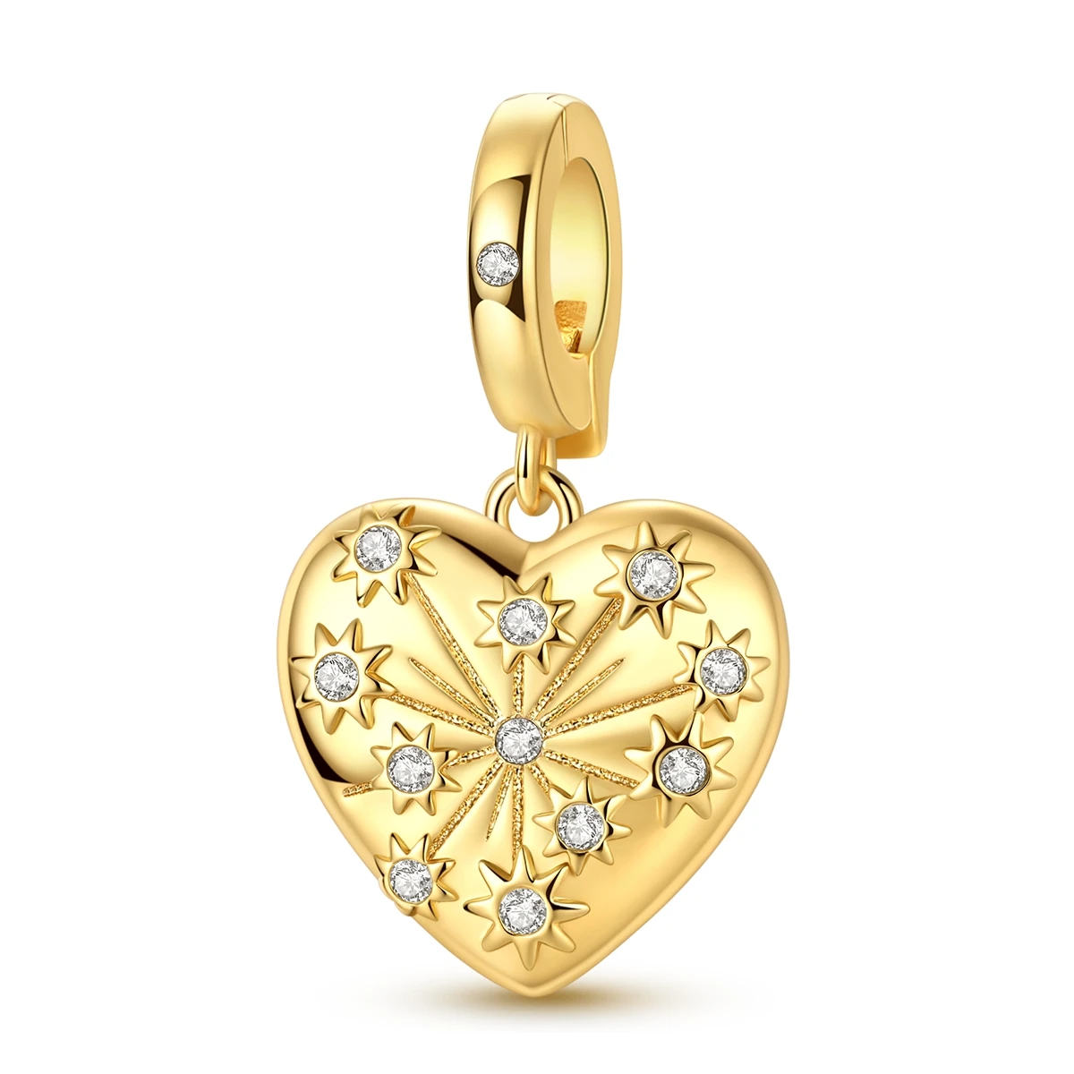 Original 925 Sterling Silver Gold Color Charm Pendant Heart Shape For Women Fit Bracelet Diy Fine Jewelry