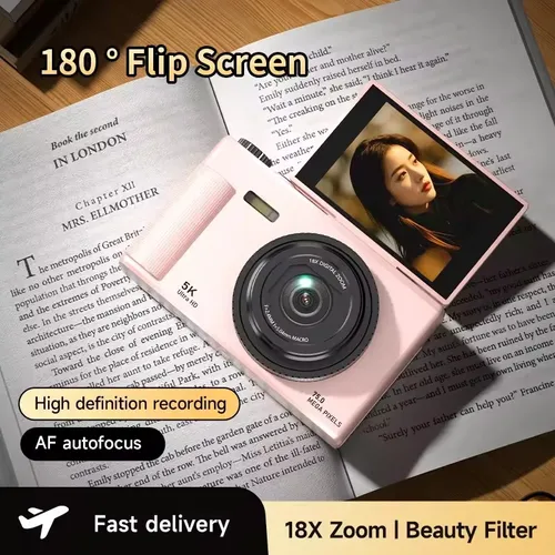 Imagen 2 del producto Cámara digital 180 °   Cámara de vídeo Vlog con pantalla abatible 5k, 75mp, antivibración, Zoom 18x, cámara corporal portátil para estudiantes, regalos, novedad de 2026