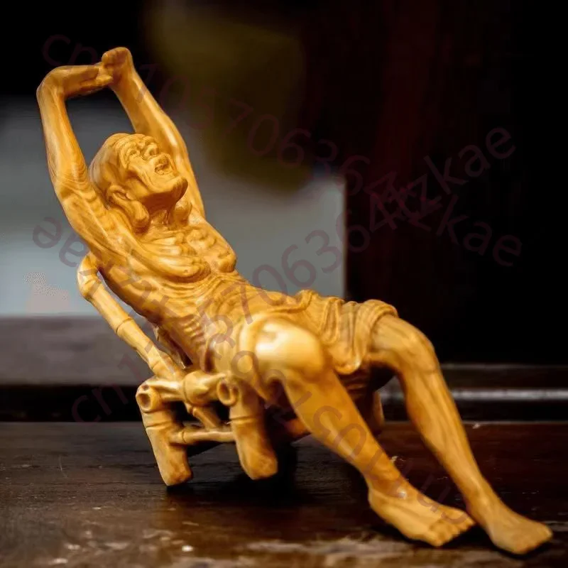 Wooden Buddha Statue Elder Rohan Statue Solid Wood Art Carving Home Room, Office Decor Feng Shui Figure Statue 6.28 In