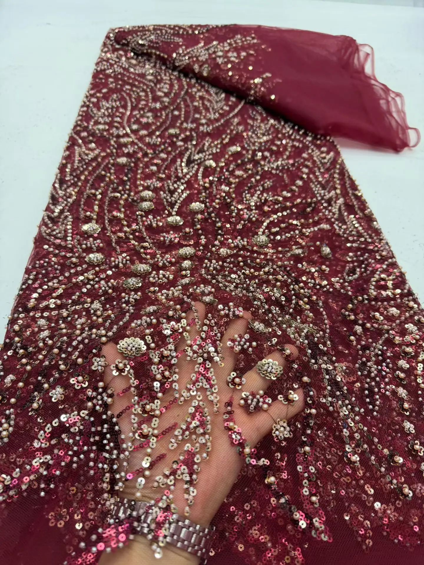 

2026 High-Quality African Nigerian Tulle Lace Fabric Sequins Embroidery French Guipure Luxury Wedding Party Dress Beaded 5 Yards
