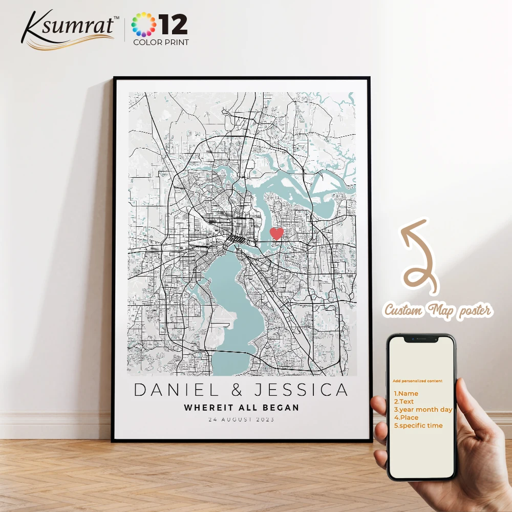 

Custom Personalized Valentines Day Gift For Him Wedding City Map Wall Art Prints Canvas Painting Poster Pictures Living Room