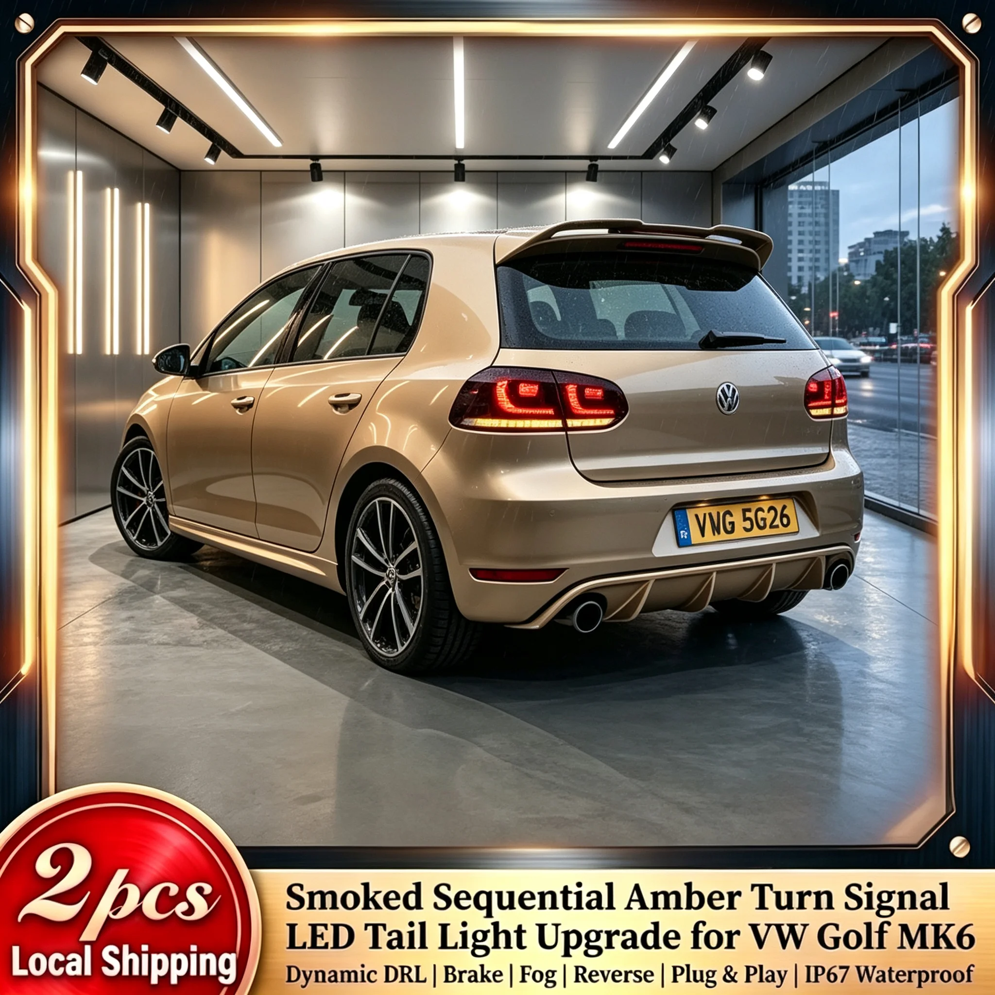 2 Stück Rauchglas-Sequenzielle Bernsteinfarbene LED-Rückleuchten für VW Golf MK6 6 GTI R 2008-2014, Dynamische DRL-Brems-Nebel-Rückfahrleuchten, Direkter Austausch, Plug & Play, IP67 Wasserdicht,