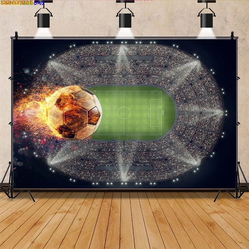

Stadium Trophy Soccer Photography Background Final Match Pitch Ball Goalpost Free Kick Football Birthday Party Backdrops FO-42