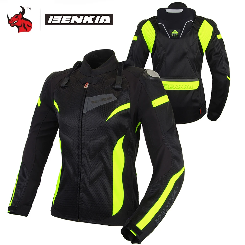 

BENKIA Motorbike Jacket Women Summer Edition Airflow Mesh With Collar Guard Reflective Trim For Day Night Urban Rides