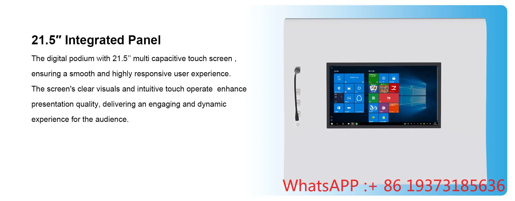 Multimedia Podium Lectern with 21.5 Inch Front Screen and Wireless Microphone for Conference and Church