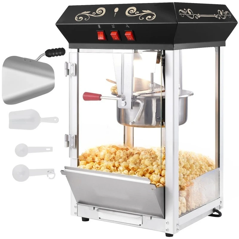 Popcorn Maker 850W Popcorn Popper Machine 8 Oz Kettle Makes 48 Cups per Batch Countertop Popcorn Maker for Commercial