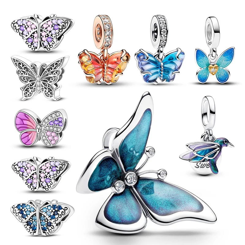 

Подвески из серебра 925 пробы с бабочками и цветами, подвеска из бисера, подходит для оригинального браслета 3 мм, ожерелье для женщин, ювелирные изделия своими руками, подарок, горячая распродажа