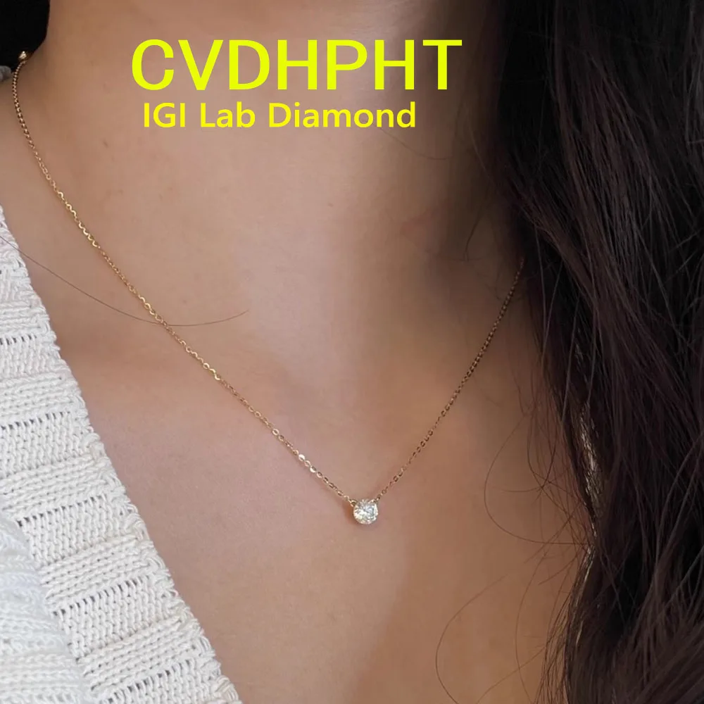 

Идеальное 10-каратное желтое золото круглой огранки CVD HPHT, выращенное в лаборатории бриллиантовое ожерелье, свадебное ожерелье с бриллиантами ﻿