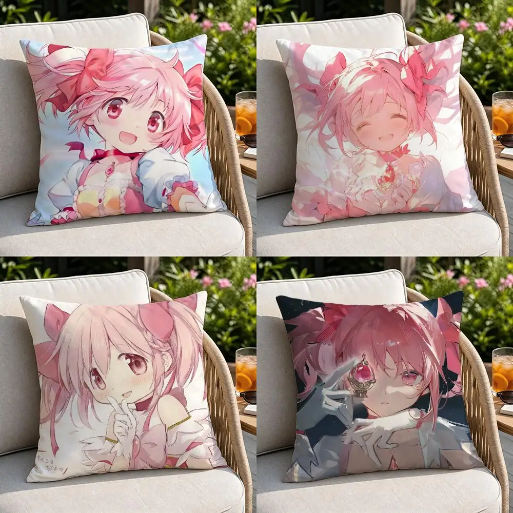 Anime-Puella Magi Madoka MagicaS Cushion Cover Soft Square Throw Pillow Covers Set for Sofa Bedroom Car Home Decoration