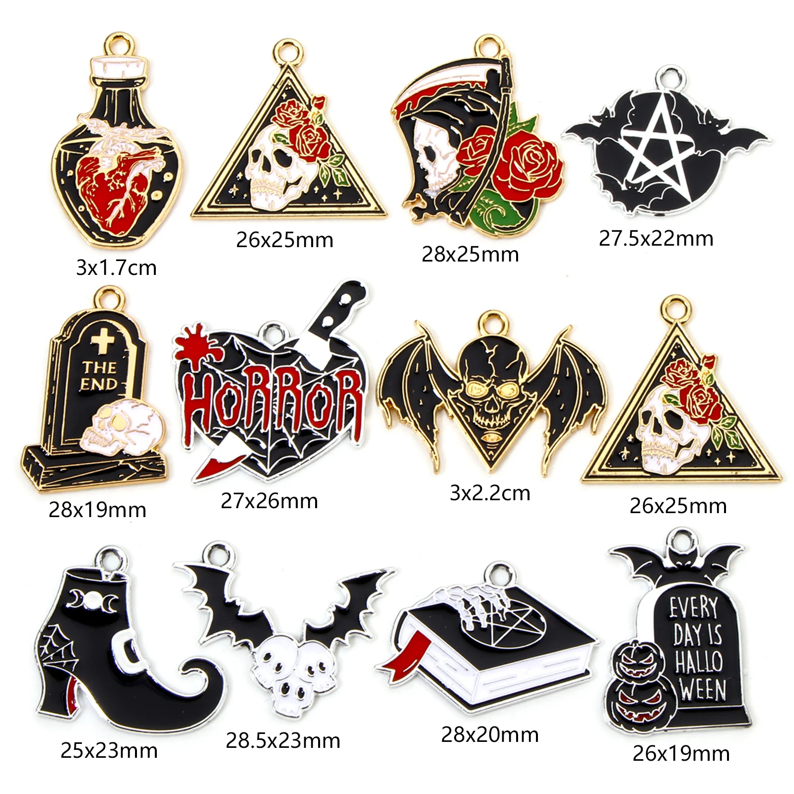 10pcs New Halloween Charms Multicolor Skeleton Skull Halloween Tombstone Enamel Pendants DIY Necklace Bracelet Jewelry Findings