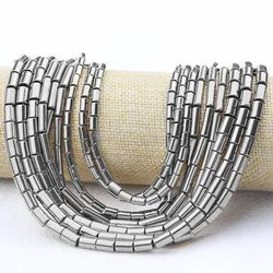 4/5/6/8/13mm Cylindrical Silvery Straight Tube Hematite Stone Spacer Loose Beads For Jewelry DIY Earrings Necklace Accessories
