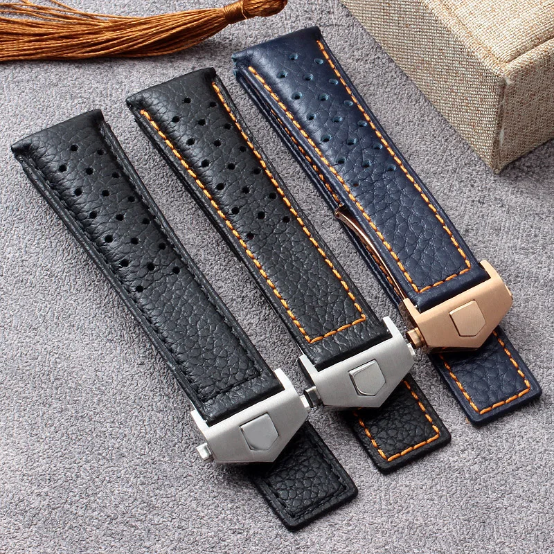 Genuine leather bracelet 22m Tag Heuer Carrera diving Monaco F1 Series Breathable Watch men wristwatches band accessories