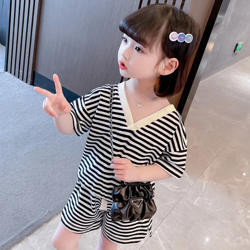 Summer Girls Clothing Sets Short Sleeve Striped Shirt+Shorts Toddler Girl Clothes Kids Clothes Girls Outfits Children Clothes